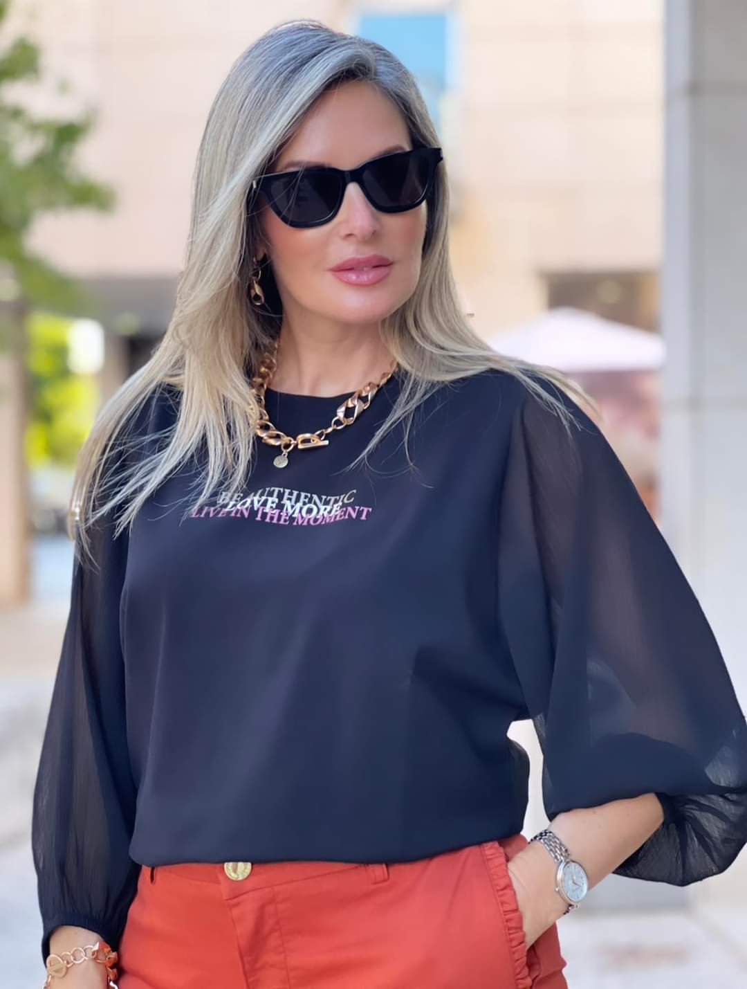 T-SHIRT MANGA EM TECIDO GEORGETE FÉ