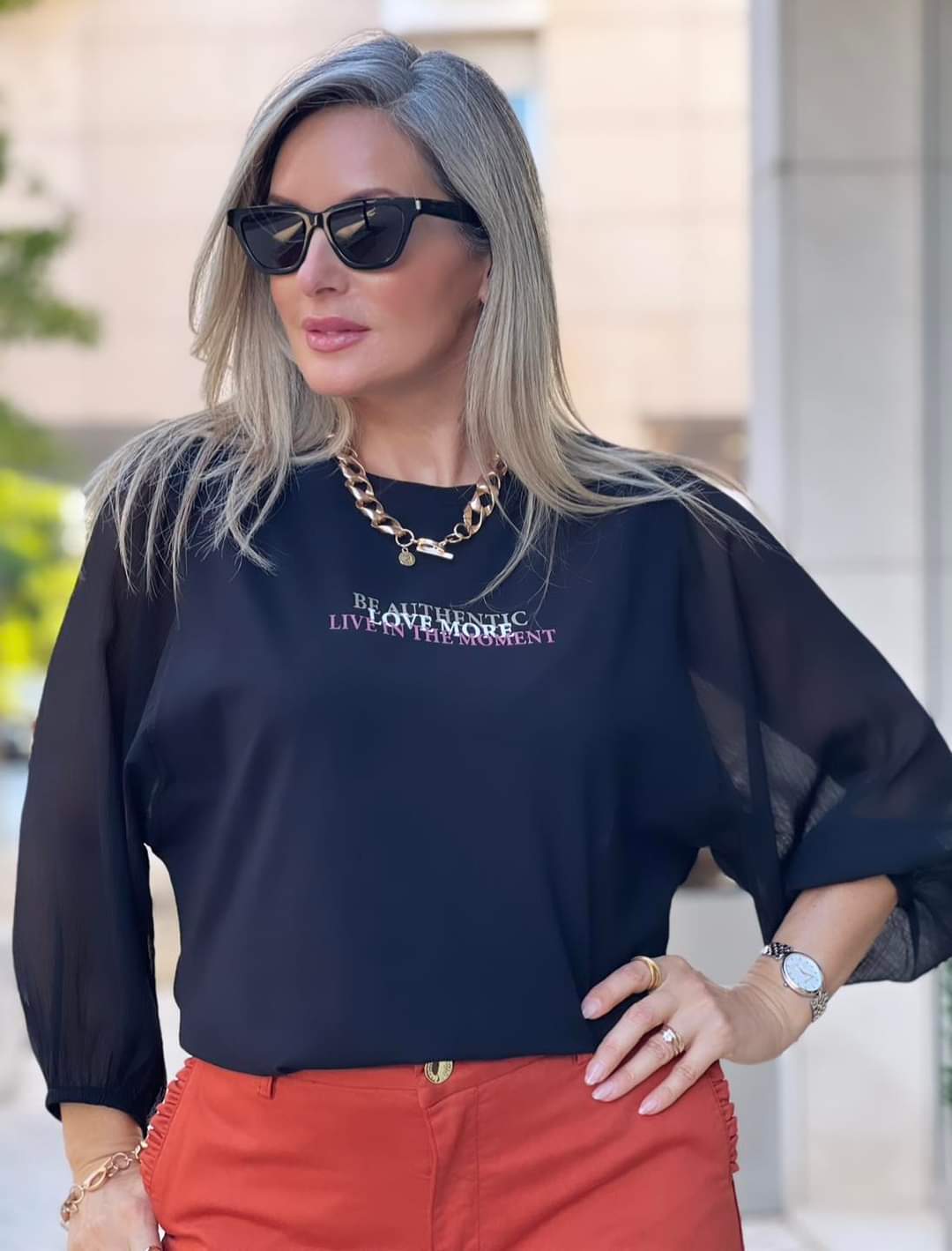 T-SHIRT MANGA EM TECIDO GEORGETE FÉ