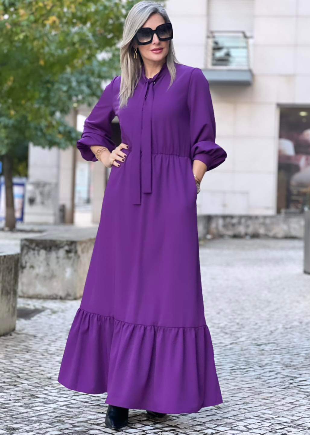 TIE LONG DRESS FOURSOUL